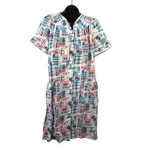 Vintage Carriage Court Snap Front Robe Loungewear‎ Sleepwear Dress SMALL New